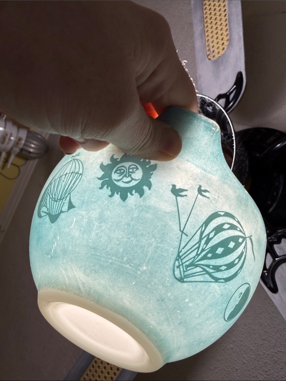 Turquoise PYREX promo Hot Air Balloon 441 cinderella mixing bowl chip and dip - Picture 11 of 13